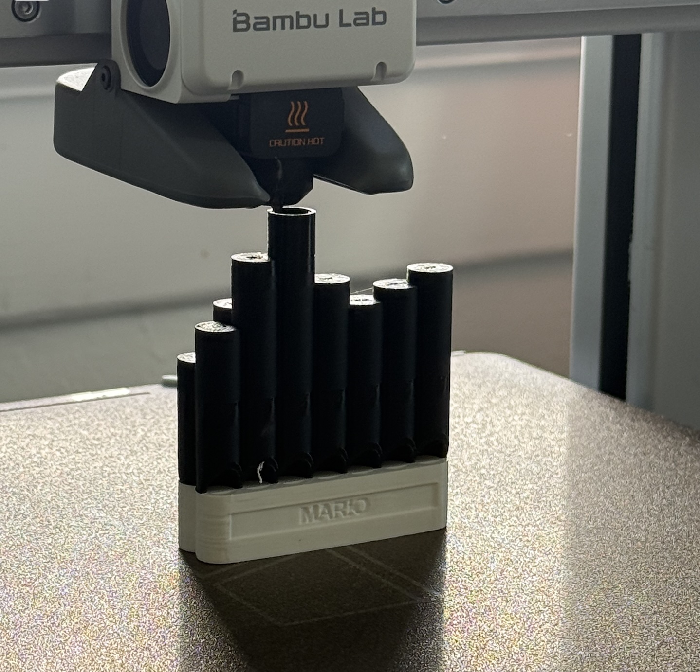 3D-printed pan flute fresh off the Bambu Lab printer